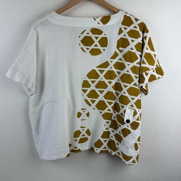 Mona Lisa Womens Button Up Shirt Blouse Top Short Sleeve Mustard Yellow Medium - Picture 4 of 14